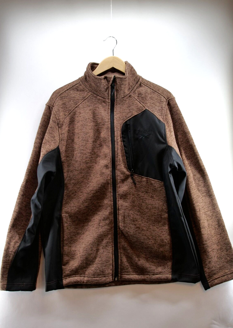 Reebok Fleece Jacket L Men's Full Zip Hoodie Brown Black 100% Polyester‎ Adults